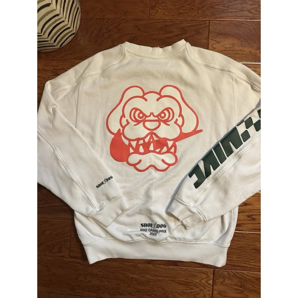 Men's Nike Shoe Dog Grand Prix 2023 White Crewneck Pullover Sweatshirt Small